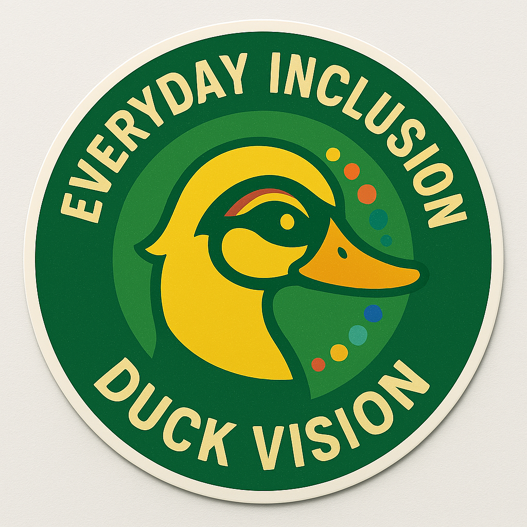 Everyday Inclusion Duck Vision - duck head profile facing right with colored dots around head CIRCLE