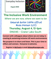 The Inclusive Work Environment poster - with purple border and multi-color hands outstretched at bottom