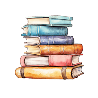 Pile of books - cartoon style drawing with many colors