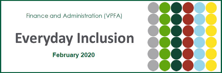 Finance and Administration (VPFA) Everyday Inclusion February 2020 (6x6 grid of dots in six colors)